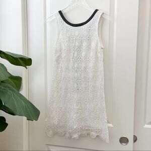 ASTR White Lace Dress Black Leather Trim XS